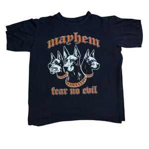 Mayhem Crewneck T-Shirt Black "Mayhem" Doberman Graphic Pullover Size Large